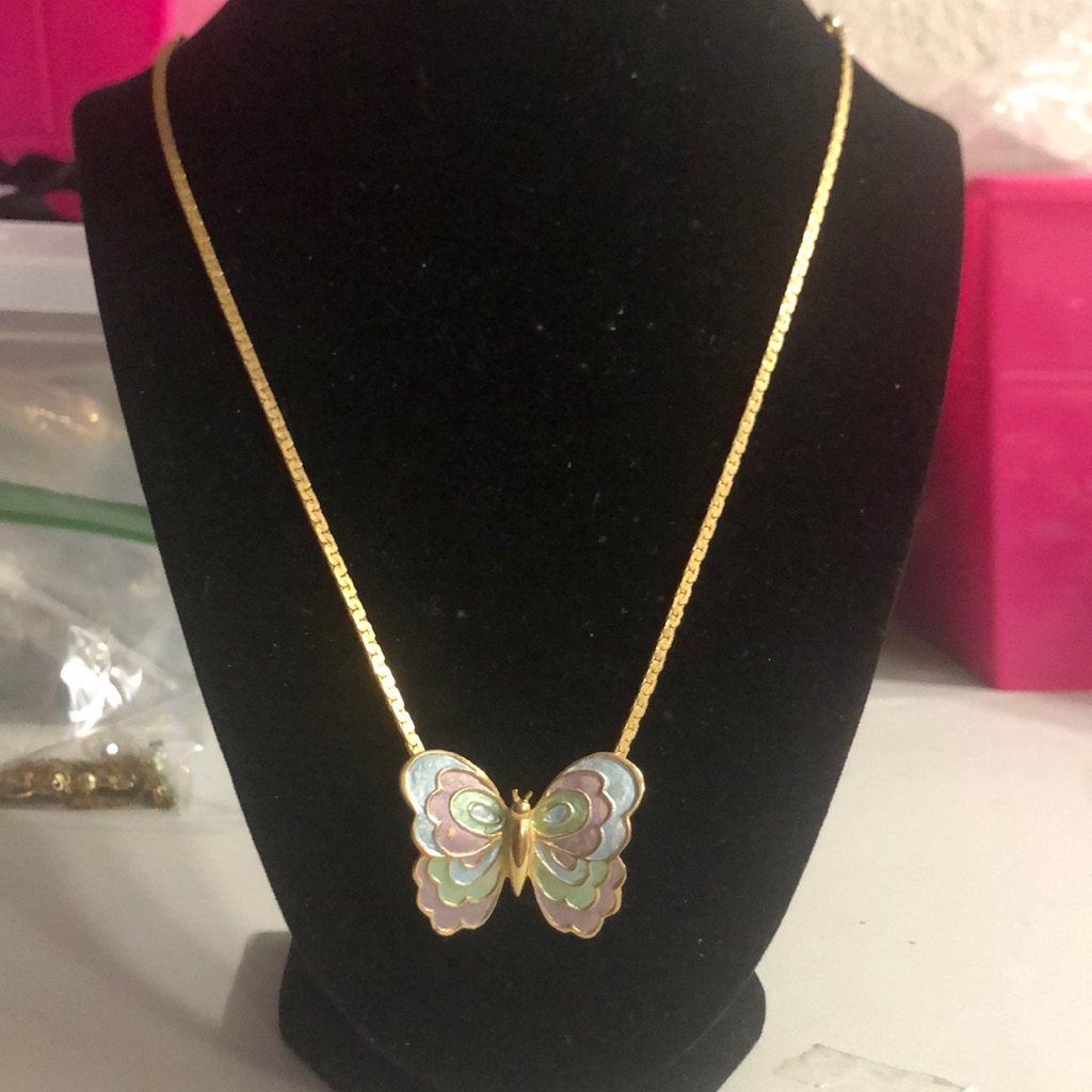 Gold Butterfly Pendant Necklace With Crystal Accents